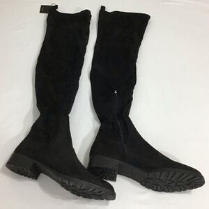 ZARA Black Faux Suede Fur Lined Low Heel Over The Knee Boot Size 40